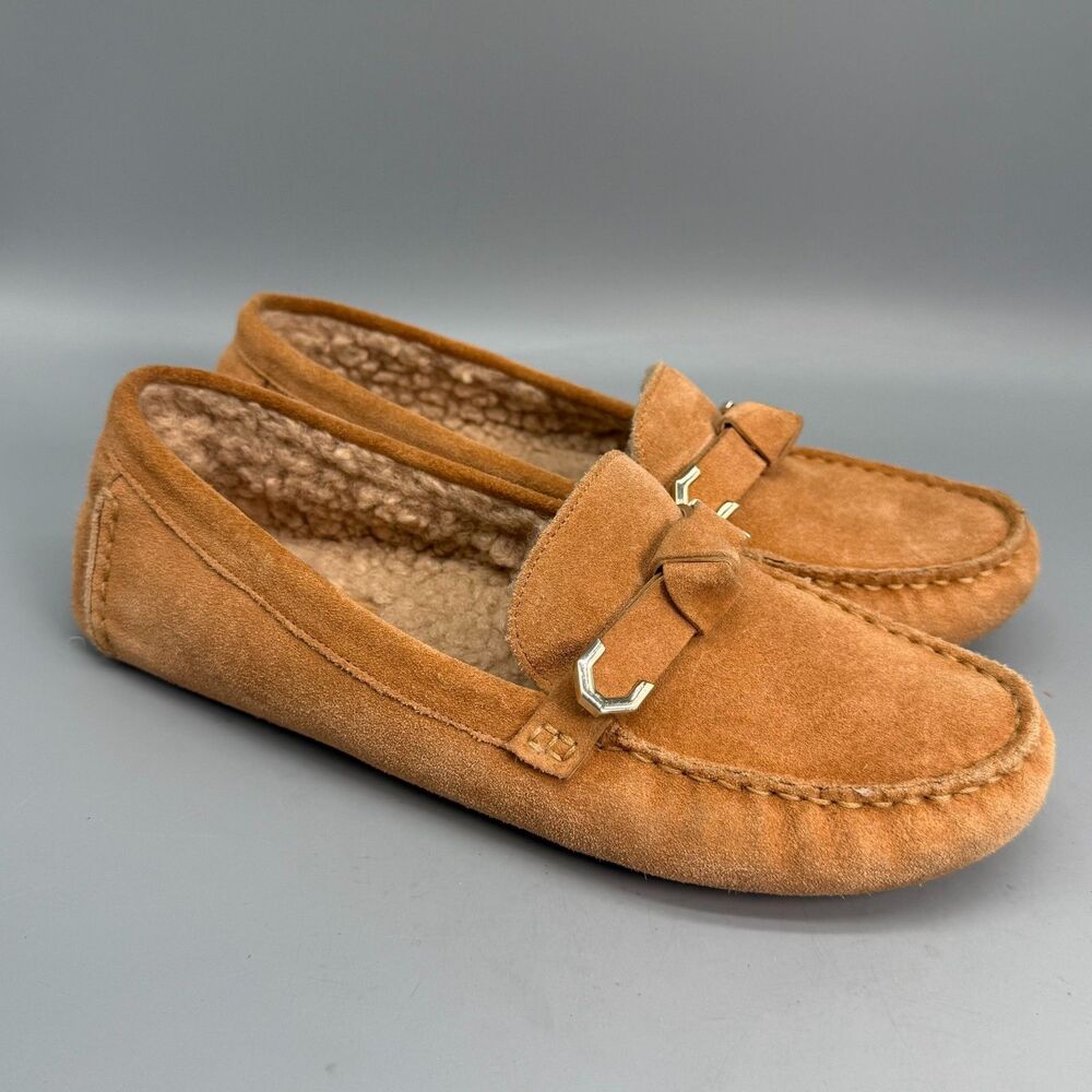 Cole Haan Evelyn Bow Women's 7.5 Brown Suede Slip-On Casual Driving Loafers